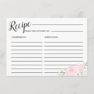 Pink Rose Floral Bridal Recipe Card