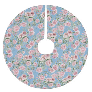 Pink Rose Floral Brushed Polyester Tree Skirt