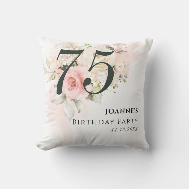 Pink Rose Floral Bunch 75th Birthday Party Cushion (Front)
