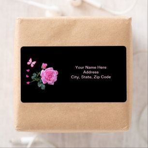 Pink Rose Floral Butterfly Hearts Labels