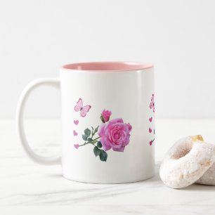 Pink Rose Floral Butterfly Hearts  Mug
