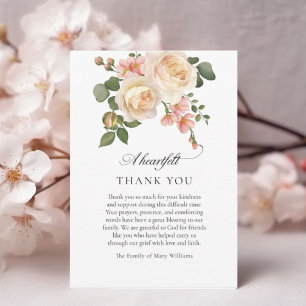 Pink Rose Floral Christian Funeral Thank You