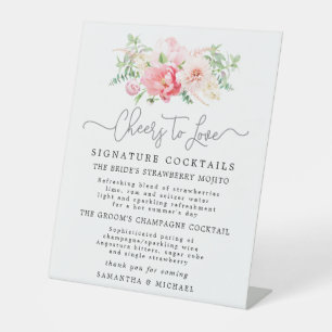 Pink Rose Floral Cocktails Wedding Bar Sign