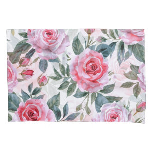 Pink Rose Floral Cottagecore Watercolor Pattern Pillowcase