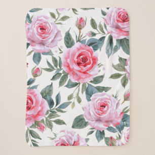 Pink Rose Floral Cottagecore Watercolor Pattern Sherpa Blanket