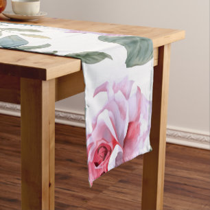 Pink Rose Floral Cottagecore Watercolor Pattern Short Table Runner