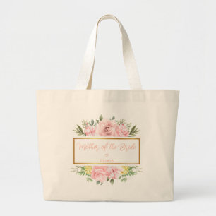 Pink Rose Floral Custom Mother of the Bride Large Tote Bag
