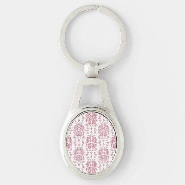 Pink Rose Floral Damask Style Pattern Key Ring (Front)
