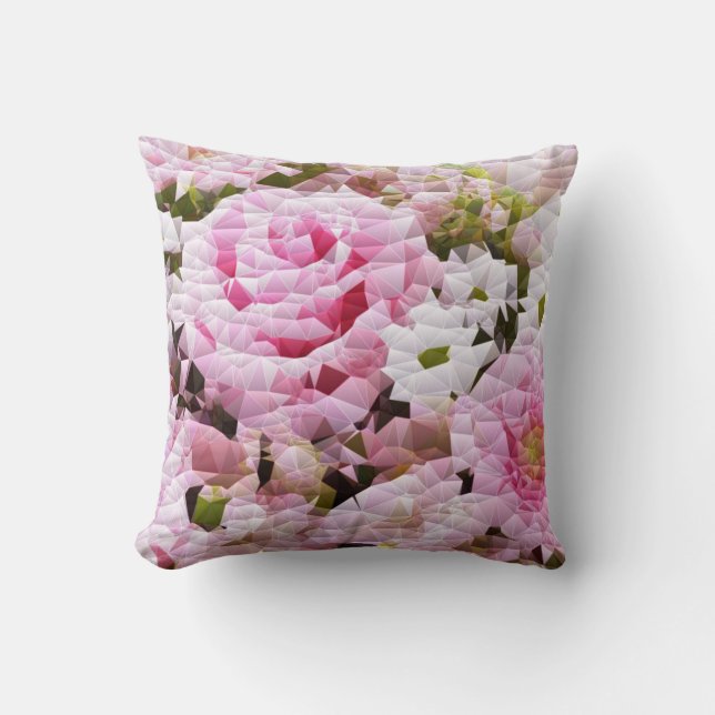 Pink Rose Floral Design Cushion (Front)