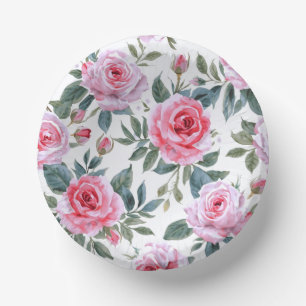 Pink Rose Floral Elegant Watercolor Pattern Paper Plate