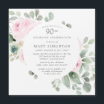 Pink Rose Floral Eucalyptus 90th Birthday Party Magnetic Invitation<br><div class="desc">Honour a special woman with this elegant 90th Birthday party invitation. Pink roses nestled in soft sage green eucalyptus leaves form a modern botanical frame. All of the text can be edited,  so you can describe your special celebration perfectly</div>