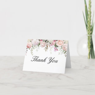 Pink Rose Floral Funeral Folded Thank You Card