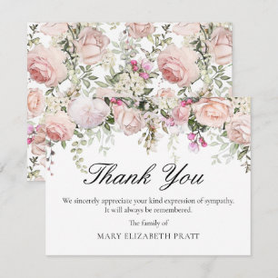 Pink Rose Floral Funeral Thank You Card