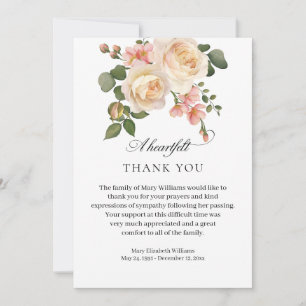 Pink Rose Floral Funeral Thank You Card