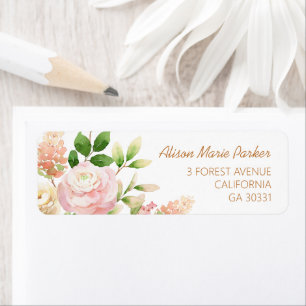 Pink Rose Floral Girl Baby Shower Return Address Label