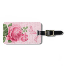 Pink rose floral girly luggage tag