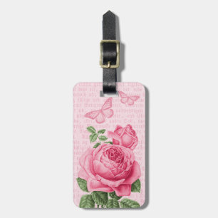Pink rose floral girly luggage tag