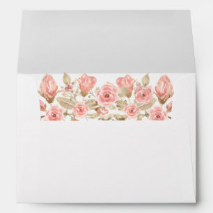 Pink Rose Floral Gold Leaves Envelope