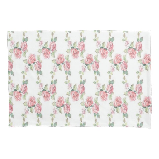 Pink Rose Floral Green Leaves Pillow Case (Front)