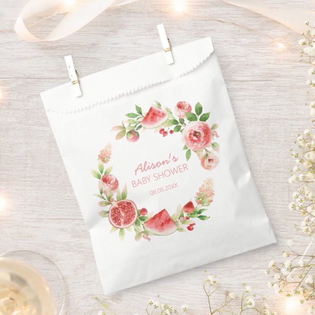Pink Rose Floral Greenery Girl Baby Shower Favour Bag (Clipped)