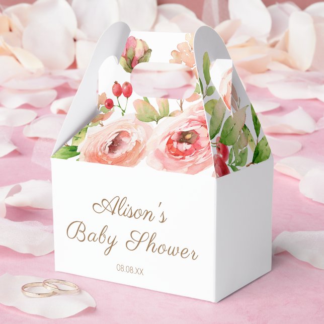 Pink Rose Floral Greenery Girl Baby Shower Favour Box (Creator Uploaded)