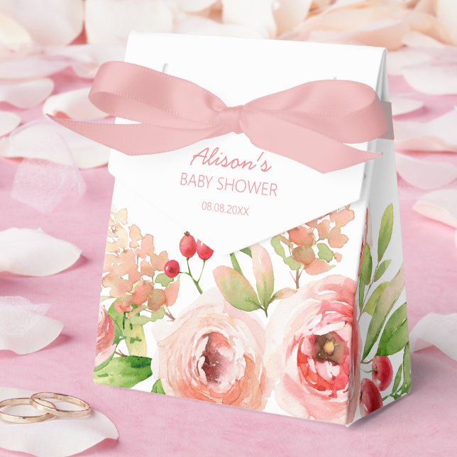 Pink Rose Floral Greenery Girl Baby Shower Favour Box (Creator Uploaded)