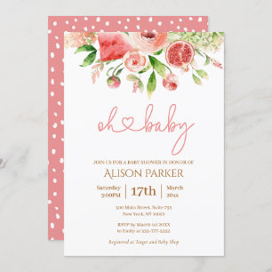 Pink Rose Floral Greenery Girl Baby Shower Invitation