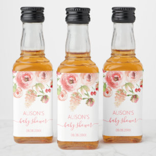 Pink Rose Floral Greenery Girl Baby Shower Mini Liquor Bottle Label
