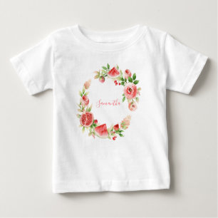 Pink Rose Floral Greenery Girl Baby T-Shirt