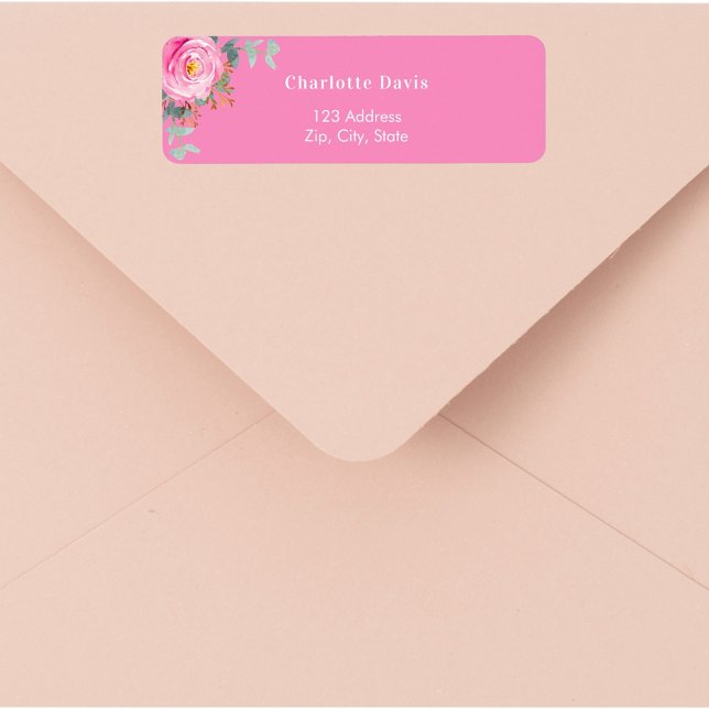 Pink rose floral greenery return address  label (Creator Uploaded)