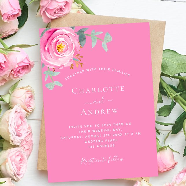 Pink rose floral greenery wedding invitation (Creator Uploaded)