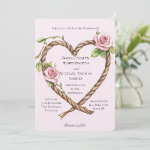 Pink Rose Floral Heart Wedding Invitation