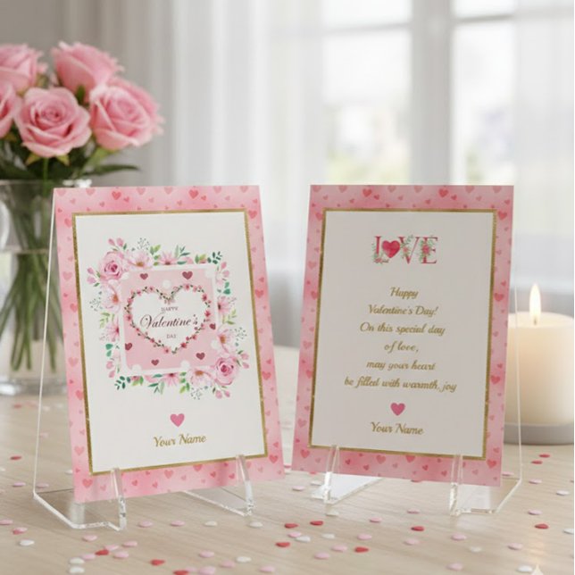 Pink Rose Floral Hearts Valentine's Day Gifts Card (Creator Uploaded)