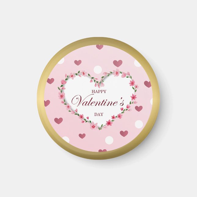Pink Rose Floral Hearts Valentine's Day Gifts Magnet (Front)