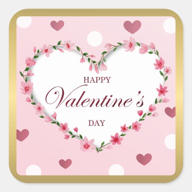 Pink Rose Floral Hearts Valentine's Day Gifts Square Sticker (Front)