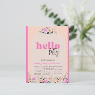 Pink Rose floral Hello Fifty birthday invitatation Postcard
