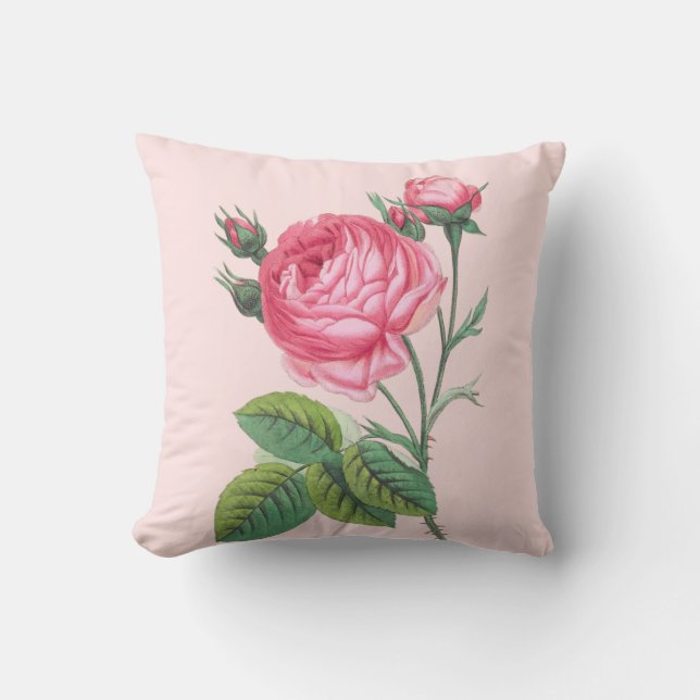 Pink rose floral modern pastel pink cushion (Front)