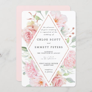 Pink Rose Floral Modern Waterolor Wedding Invitation