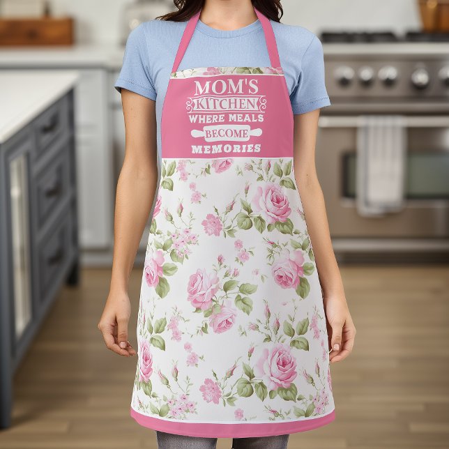 Pink Rose Floral Mum's Meals Become Memories Apron (Creator Uploaded)