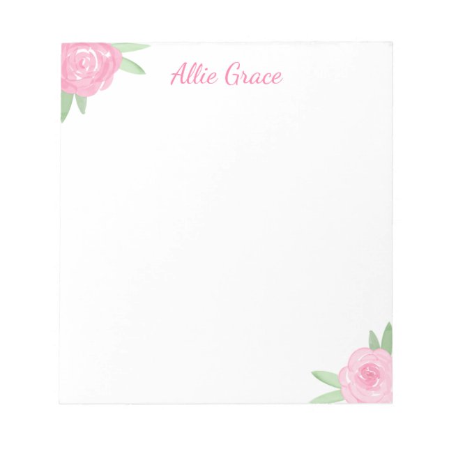 Pink Rose Floral Notepad - Personalised Name (Front)