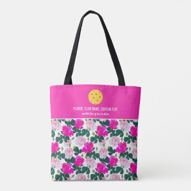Pink Rose Floral Pattern Custom Pickleball Paddle Tote Bag (Back)