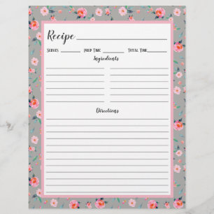 Pink Rose Floral Pattern Recipe Binder Page