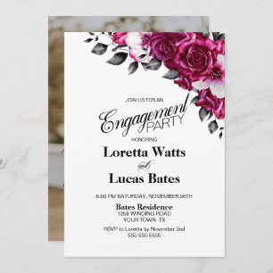 Pink Rose Floral Photo Engagement Party Invitation