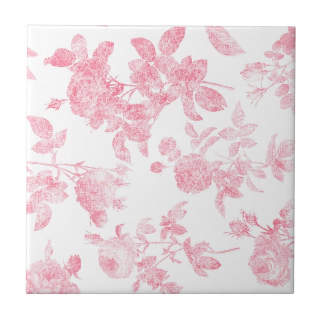 Pink Rose Floral Print Backsplash Ceramic Tile (Front)