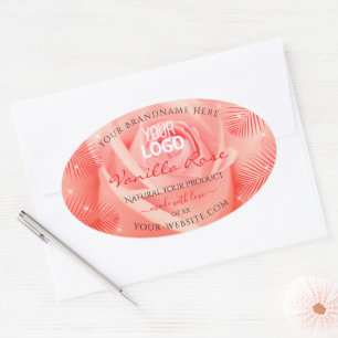 Pink Rose Floral Product Labels Palm Leaves Logo