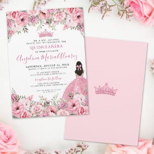 Pink Rose Floral Quinceanera Invitation