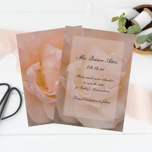 Pink Rose Floral Quinceañera Save the Date