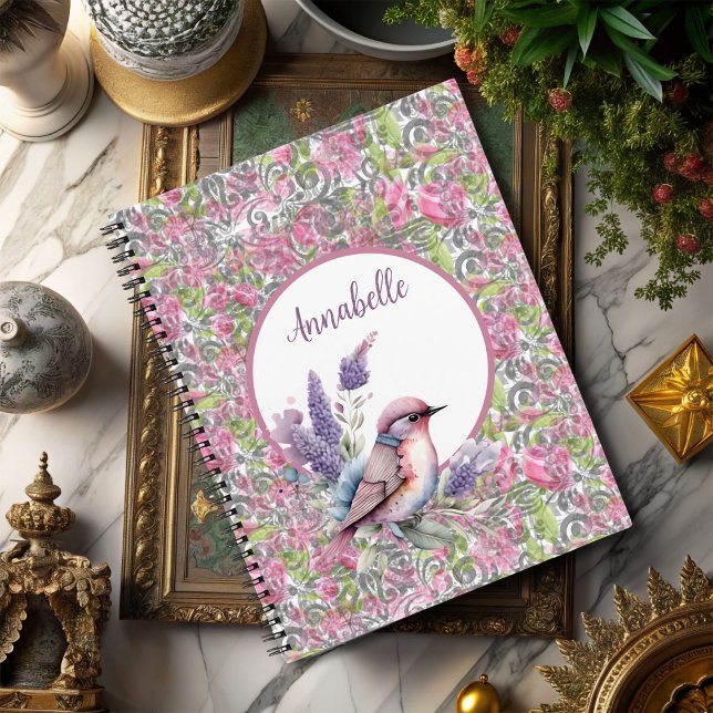 Pink Rose Floral Scroll Spiral Notebook (Creator Uploaded)