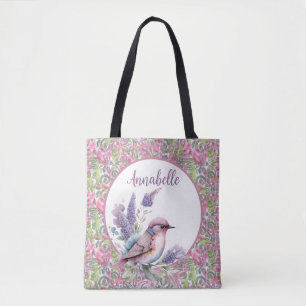 Pink Rose Floral Scroll Tote Bag