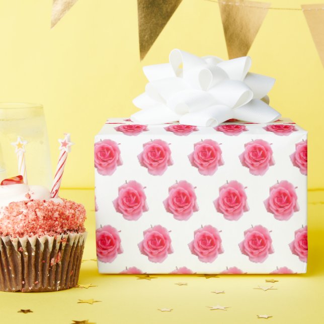 Pink rose floral simple wrapping paper (Birthday Party)